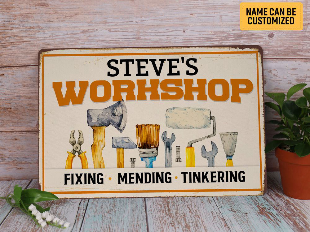 Personalized Workshop Metal Sign Custom Workshop Sign Vintage Garage Sign Tool Shed Gift for Him