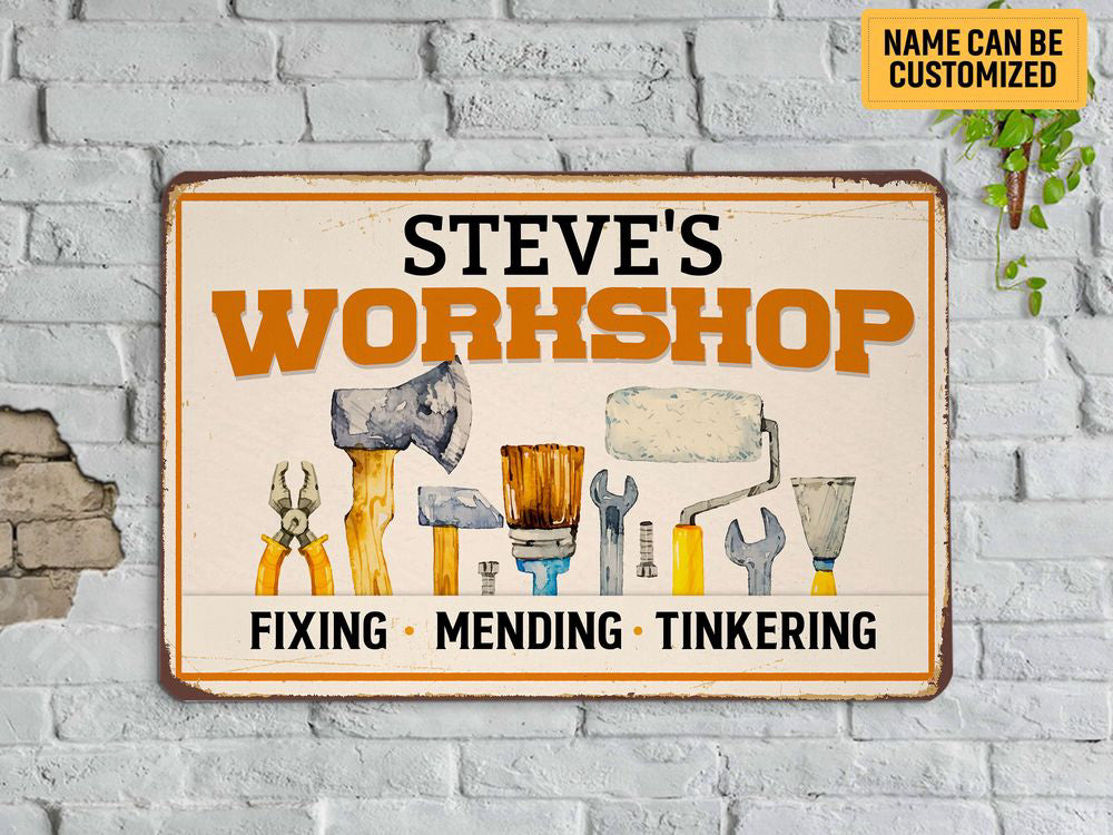 Personalized Workshop Metal Sign Custom Workshop Sign Vintage Garage Sign Tool Shed Gift for Him