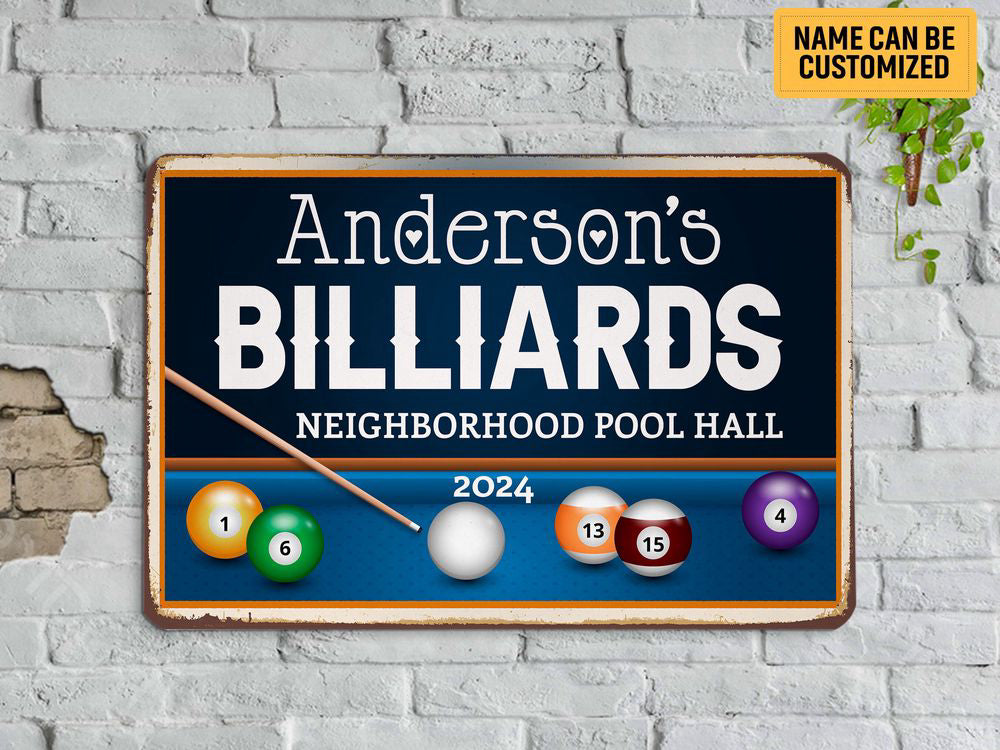 Personalized Billiards Neighborhood Pool Hall Metal Sign Custom Billia ...