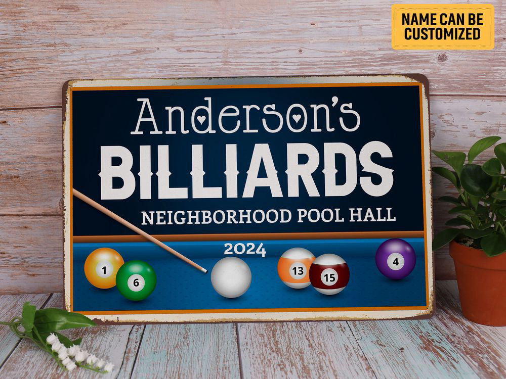 Personalized Billiards Neighborhood Pool Hall Metal Sign Custom Billia ...