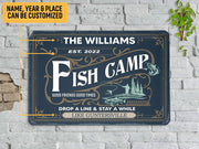 Personalized Fish Camp Metal Sign Art Fishing Lover Gift Welcome Tin Plaque Camp Sign Gift for Fisherman