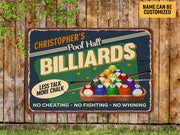 Personalized Pool Hall Billiards Metal Sign Vintage Billiards Sign Custom Gift for Billiards Player