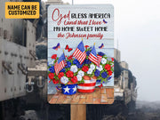 Floral God Bless America Home Sweet Home Custom Metal Sign Welcome 4th of July Patriot Day Sign Gift