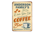 Personalized Family Coffee Bar Metal Sign Art, Home Bar Sign Tin Plaque, Coffee Lover Gift