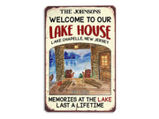Personalized Lake House Metal Sign Art Custom Name Location & Time Welcome Lake Sign Tin Plaque Gift for Family