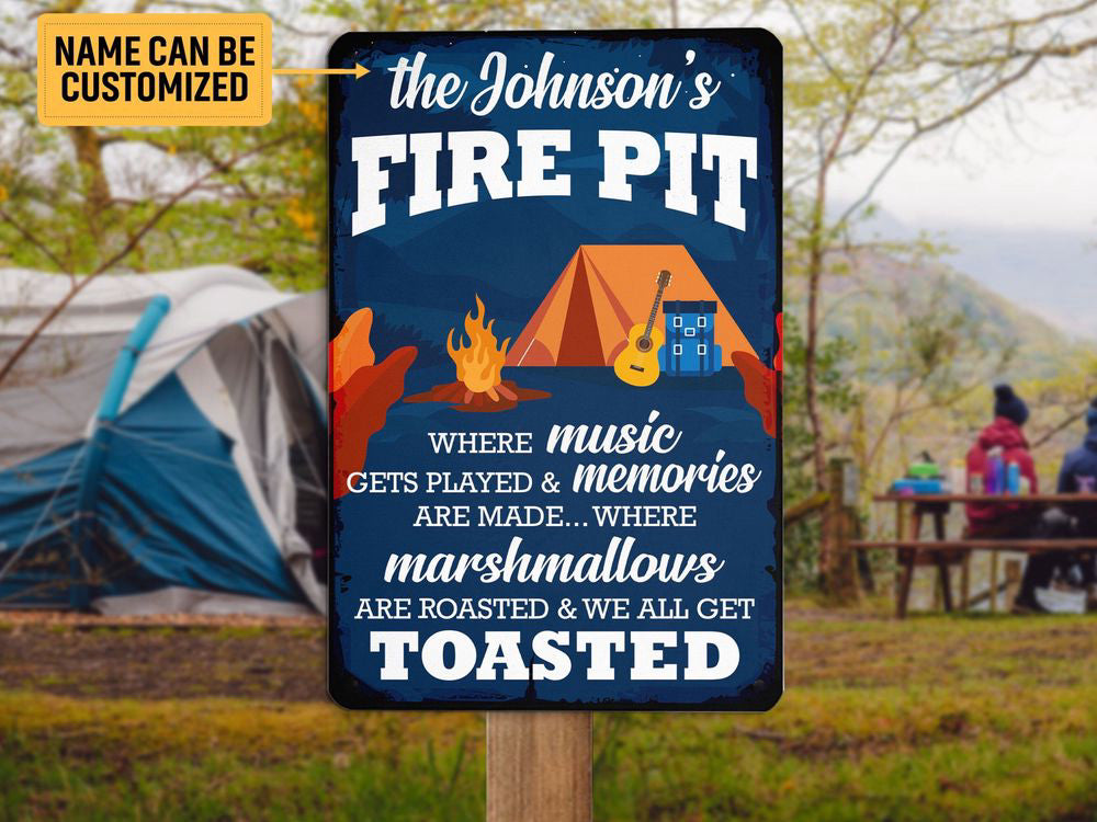 Personalized Fire Pit Metal Sign Art Welcome Campsite Sign Tin Plaque Camp Sign Camping Gift for Family