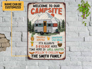 Personalized Campsite Metal Sign Art Welcome Campsite Sign Tin Plaque Camp Sign Camping Gift for Family
