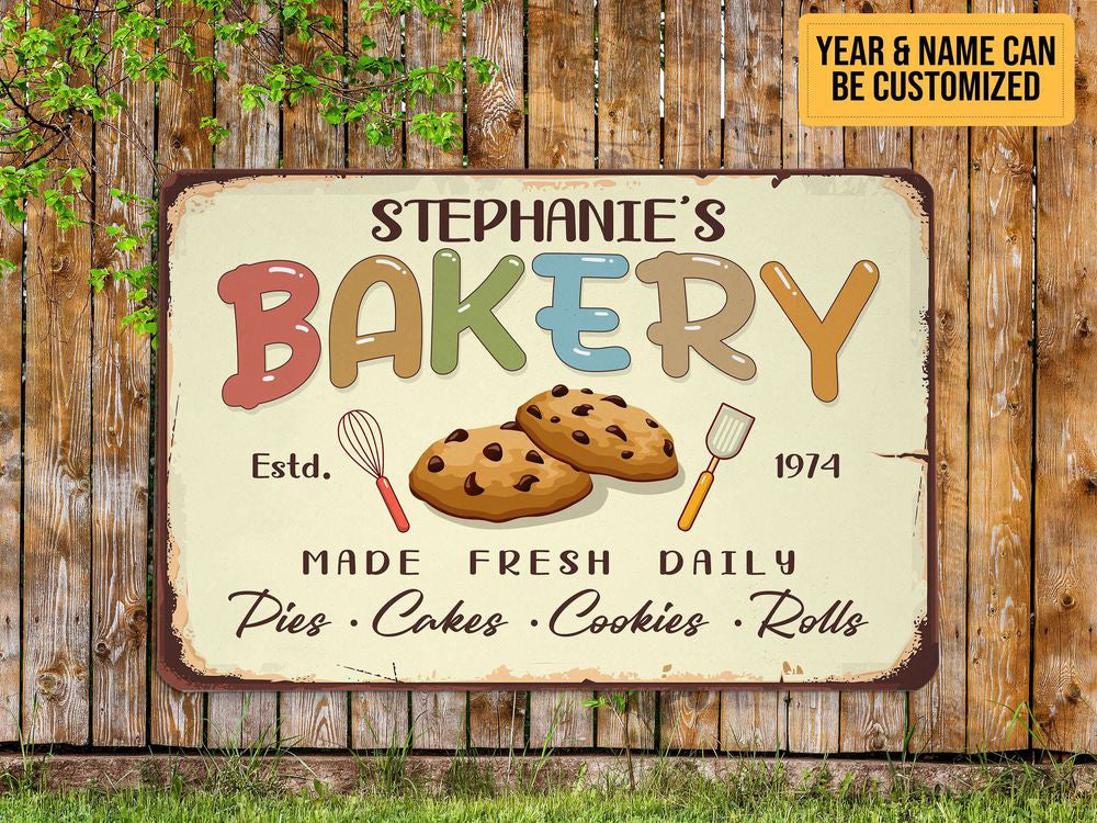 Personalized Bakery Metal Sign, Bakery Sign Tin Plaque, Baking Gift for Baker