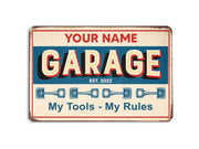 Personalized My Tools My Rules Garage Metal Sign, Mechanic Garage Sign Art, Custom Gift