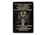 Custom Name U.S. Army Veteran Property Welcome Metal Sign, Military Skull Art Veteran's Day Gift