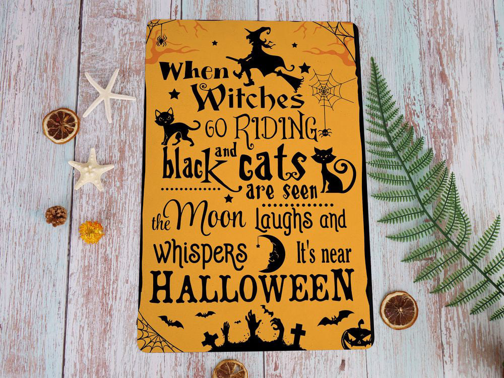 Witch Black Cat Moon Halloween Metal Sign Witchcraft Witchery Art   Gift Bewitching Halloween Sign Spooky Season Party Halloween Decor