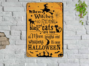 Witch Black Cat Moon Halloween Metal Sign Witchcraft Witchery Art   Gift Bewitching Halloween Sign Spooky Season Party Halloween Decor