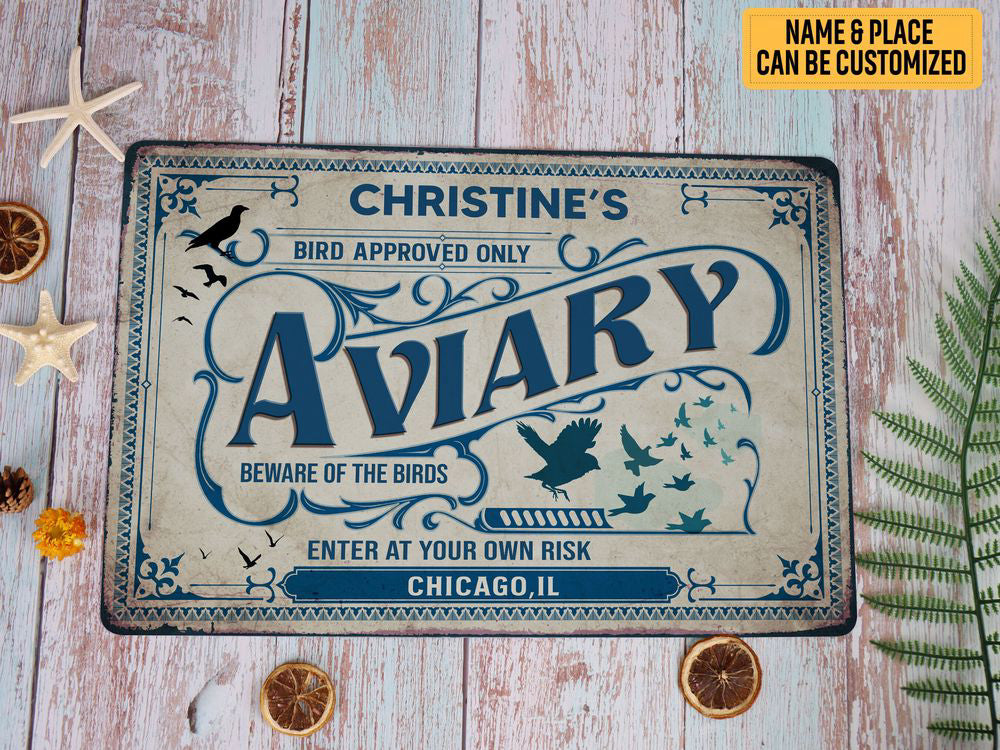 Personalized Aviary Metal Sign Custom Aviary Sign Welcome Birds Sign Classic Enter At Your Own Risk   Gift Aviary Decor Bird House Decor