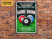 Personalized Billiards Game Room Metal Sign Billiards Sign   Gift for Billiards Player