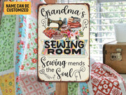 Personalized Grandma's Sewing Room Metal Sign Classic Tin Gift for Mom Grandma