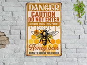 Danger Caution Honey Bees Metal Sign Honey Bee Sign Bee Farm Sign Warning Sign Gift for Bee Farm Owner