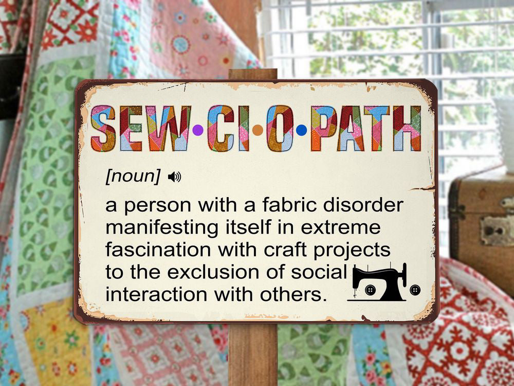 Sewciopath Definition Sewing Room Metal Sign Classic Gift for Tailor