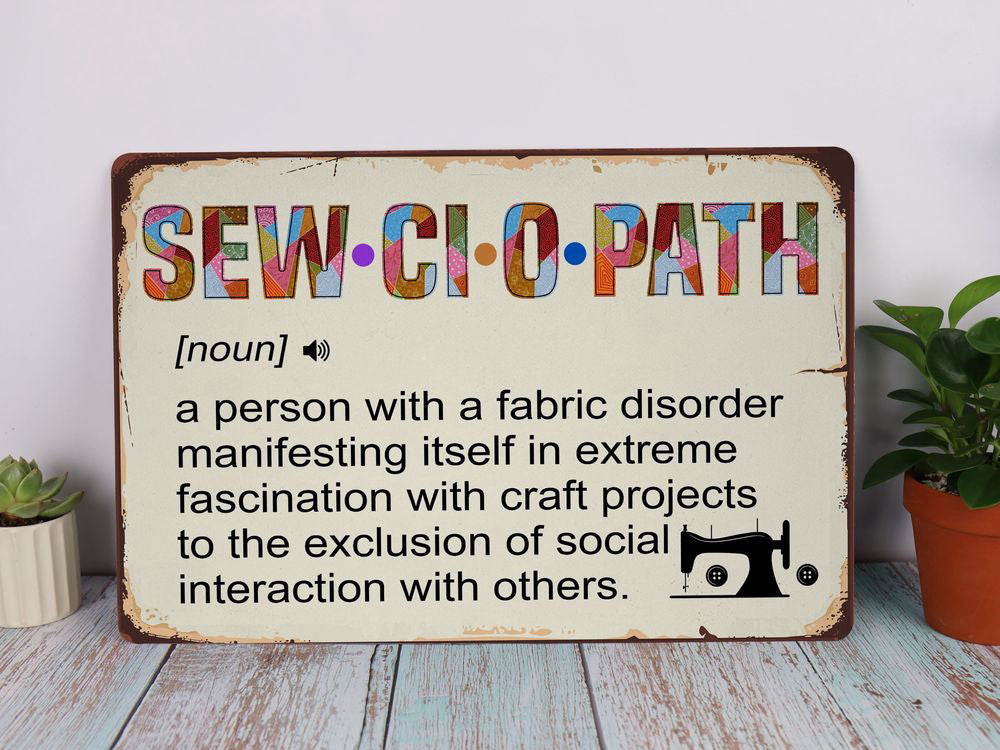 Sewciopath Definition Sewing Room Metal Sign Classic Gift for Tailor