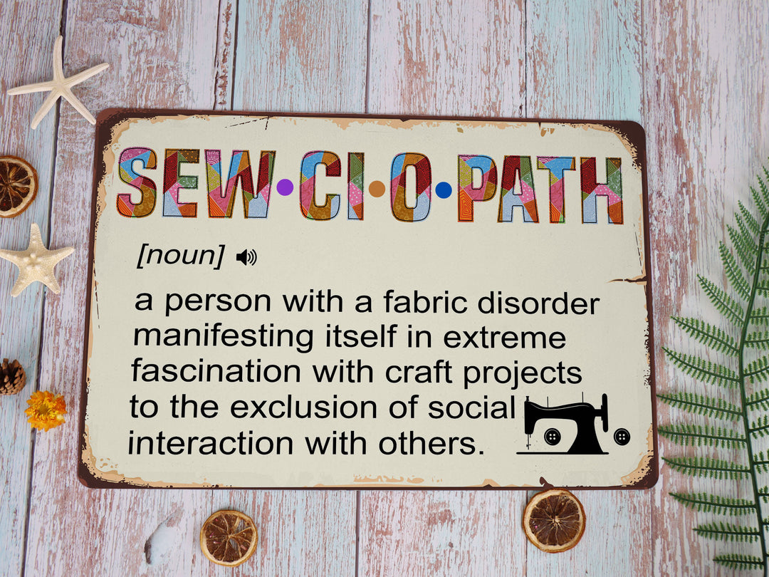 Sewciopath Definition Sewing Room Metal Sign Classic Gift for Tailor