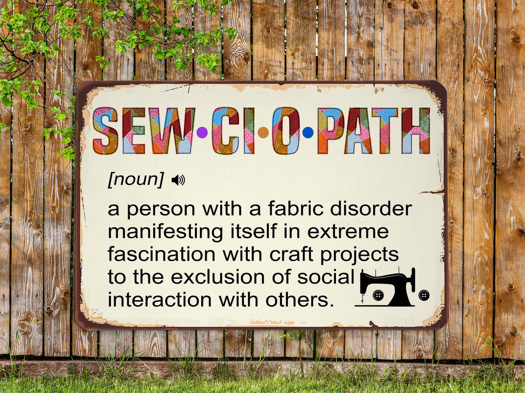 Sewciopath Definition Sewing Room Metal Sign Classic Gift for Tailor