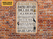Personalized Patio Rules Metal Sign Patio Tin Plaque Patio Sign Gift for Family