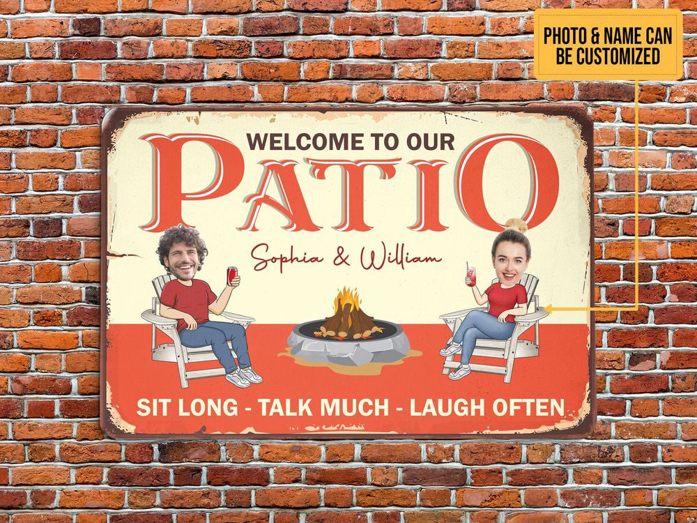 Custom Photo Name Couple Welcome To Our Patio Sign, Patio Metal Art Sign, Personalized Gift for Couple