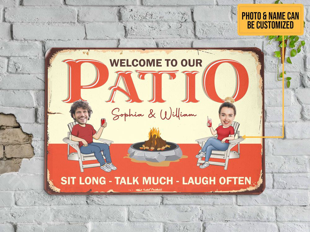 Custom Photo Name Couple Welcome To Our Patio Sign, Patio Metal Art Sign, Personalized Gift for Couple