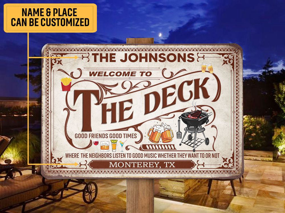 Personalized Welcome To The Deck Metal Sign, Grilling BBQ Deck Sign Classic Art Custom Gift Vintage
