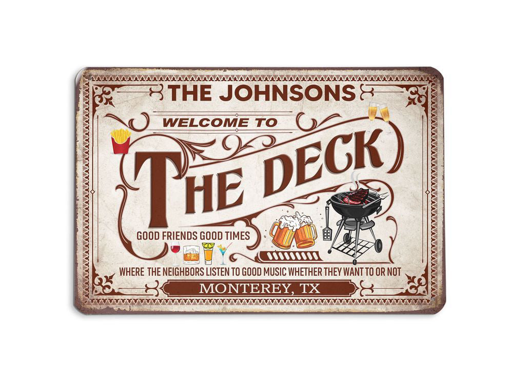 Personalized Welcome To The Deck Metal Sign, Grilling BBQ Deck Sign Classic Art Custom Gift Vintage