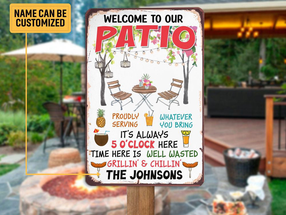 Personalized Welcome To Our Patio Sign, Patio Metal Art Sign, Patio Plaque, Gift for Family