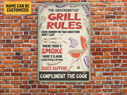 Personalized Grill Rules Metal Sign Smoke House Sign BBQ Grill Sign Classic Art Custom Name, Gift For Decor