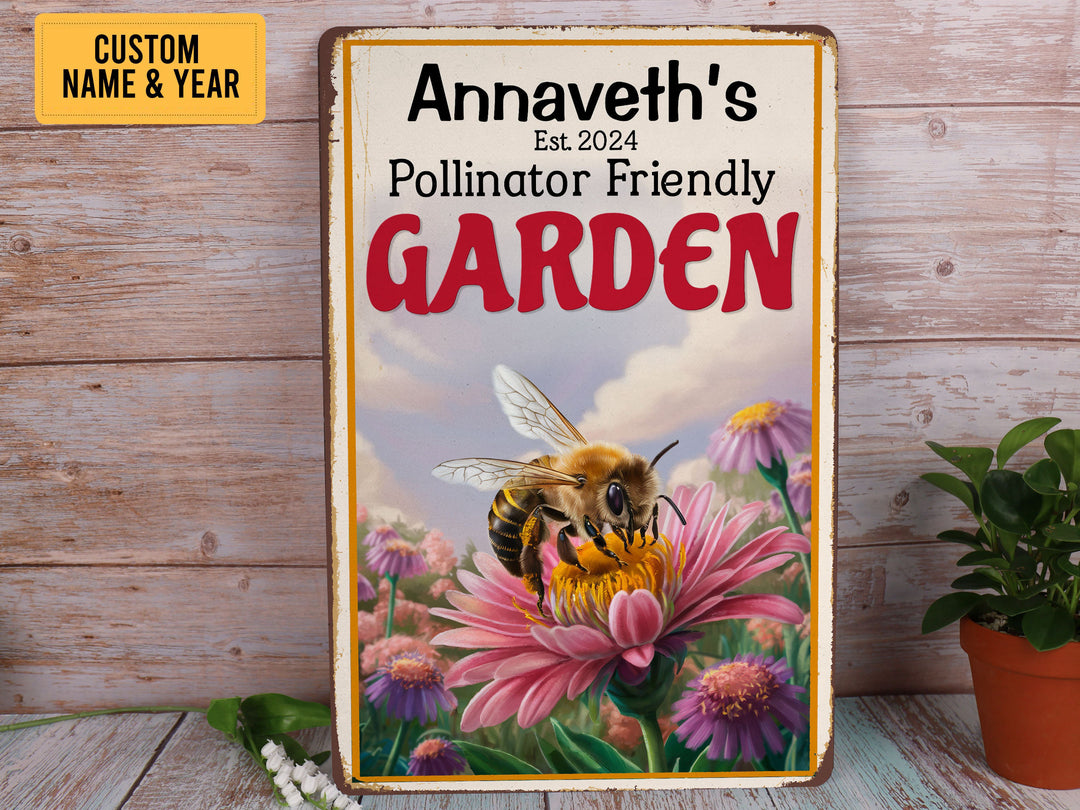 Personalized Pollinator Friendly Garden Metal Sign Welcome Garden Sign Tin Custom Gift For Gardener