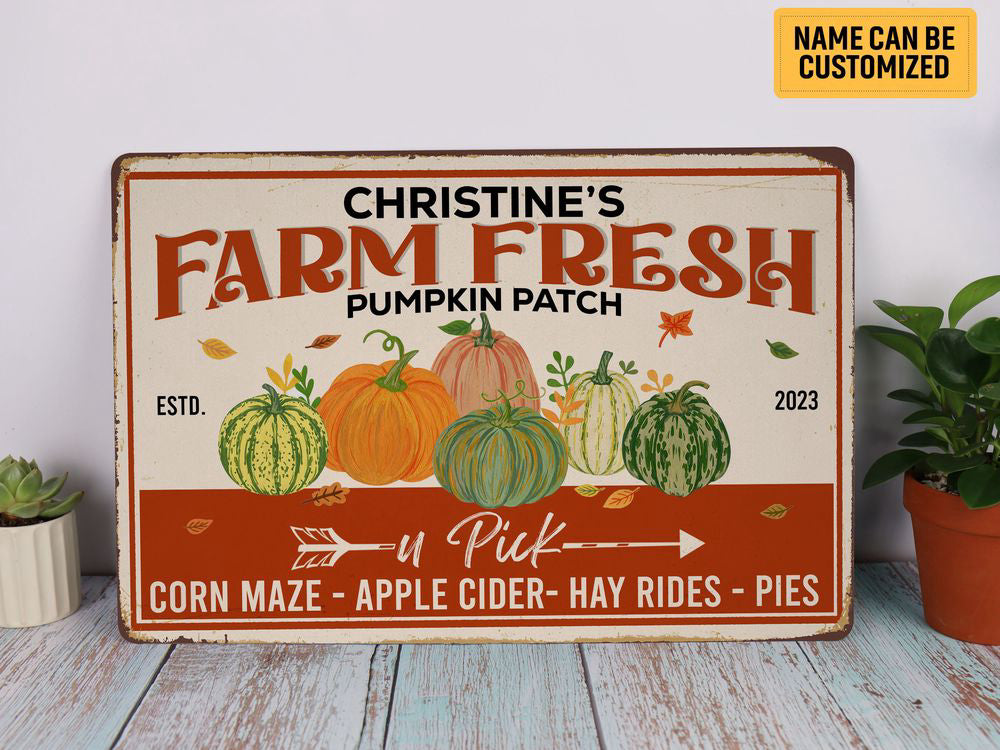 Custom Farm Fresh Pumpkin Patch Metal Sign, Family Pumpkin Garden Sign, Farm Sign, Autumn Thanksgiving Gift For Farmer Life,