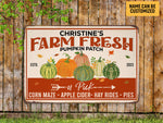 Load image into Gallery viewer, Custom Farm Fresh Pumpkin Patch Metal Sign, Family Pumpkin Garden Sign, Farm Sign, Autumn Thanksgiving Gift For Farmer Life,
