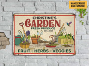 Personalized Fruit Herbs Veggies Garden Metal Sign, Vintage Garden Sign, Gardening Lover Gift For Gardener