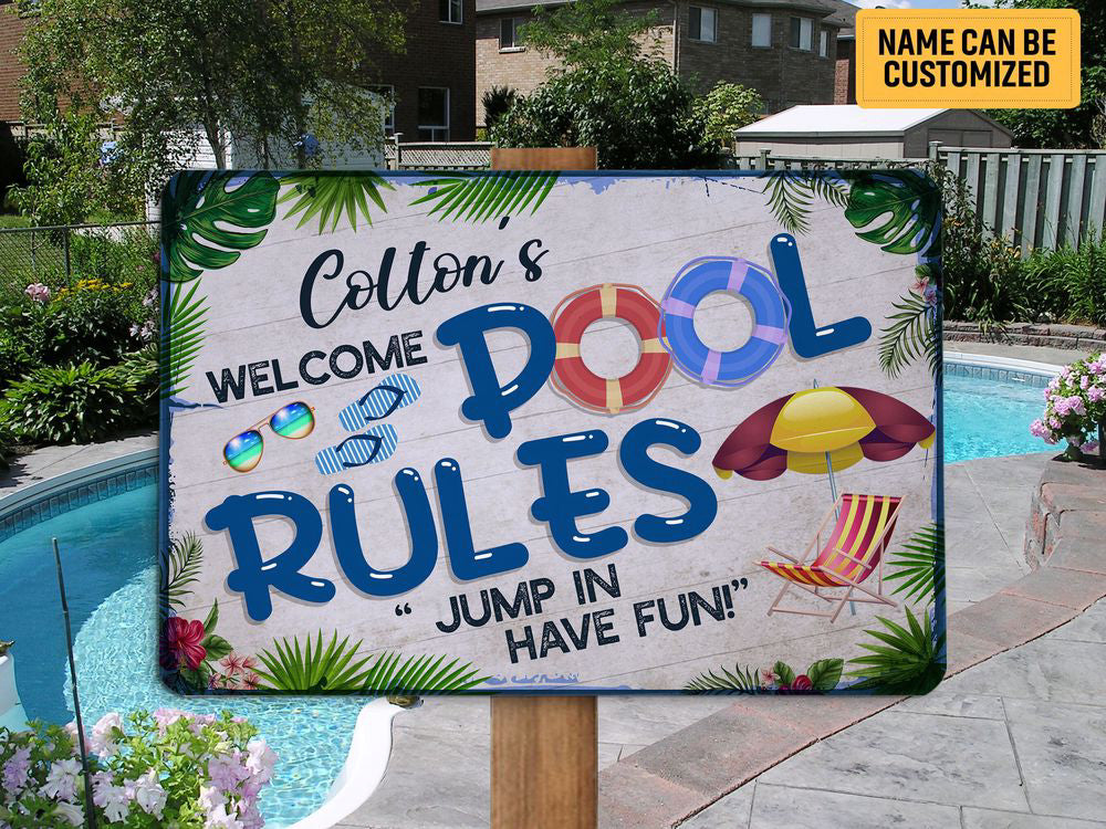 Personalized Swimming Pool Sign, Pool Rules Metal Sign, Welcome Sign ...