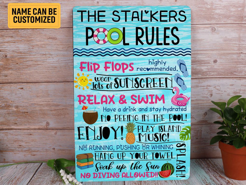 Pool Rules Sign, Personalized Swimming Pool Sign, Poolside Sign, Summer Art Custom Gift, Swimming Pool Decor, Pool Area Hanging Decor