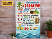 Personalized Family Paradise Sign, Swimming Pool Sign, Pool Bar Metal Sign