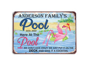 Personalized Flamingo Swimming Pool Sign, Pool Side Sign, Pool Metal Art Sign,   Gift for Family