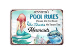 Load image into Gallery viewer, Personalized Shark Mermaid Pool Rules Sign, Swimming Pool Sign, Pool Metal Sign,
