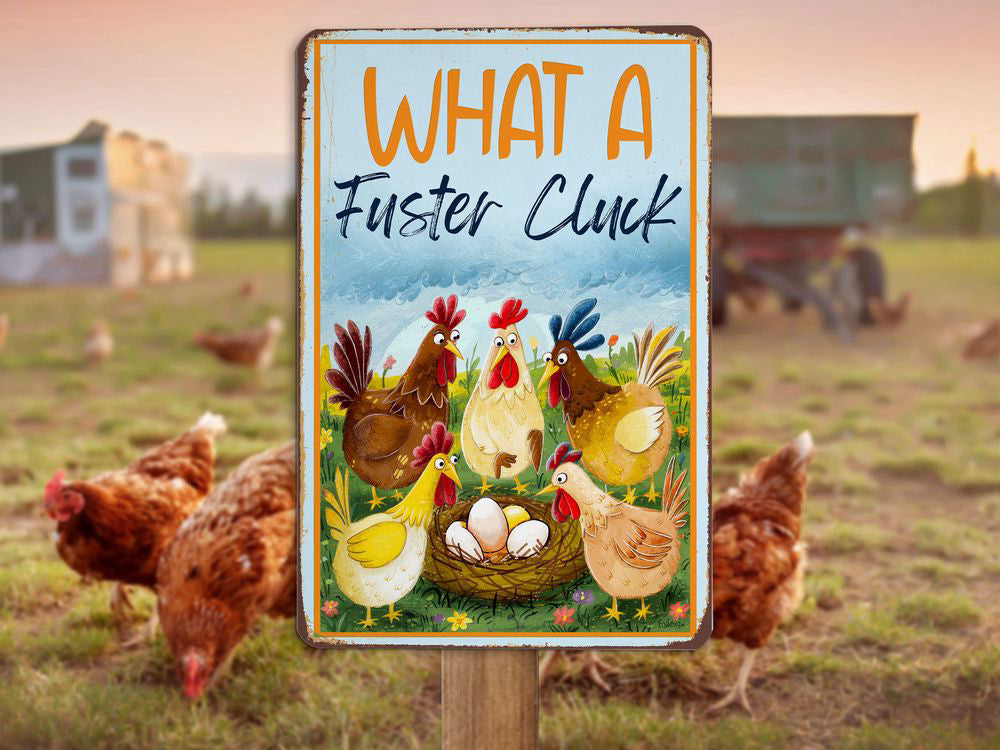 What A Fuster Cluck Chickens Metal Sign Chicken Farm Sign Chicken Coop Sign Farmhouse Sign Gift for Farmer