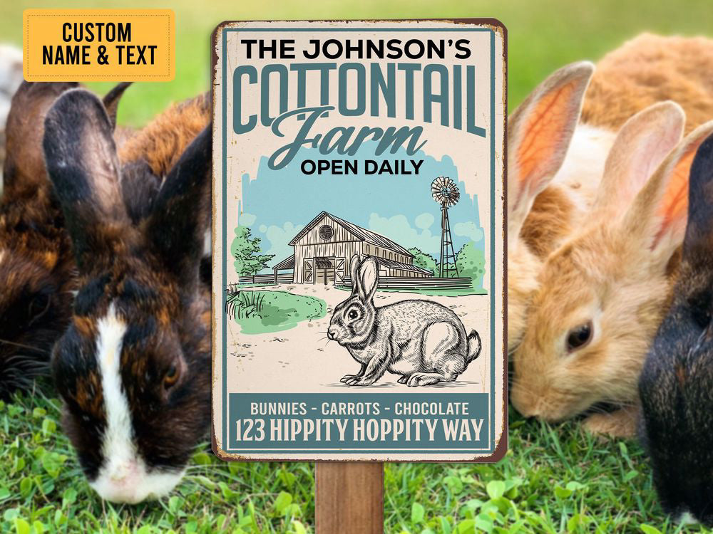 Personalized Cottontail Farm Metal Sign Vintage Rabbit Farm Sign Custom Rabbit Sign Farmer Gift
