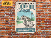 Personalized Cottontail Farm Metal Sign Vintage Rabbit Farm Sign Custom Rabbit Sign Farmer Gift