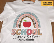Custom Name School Counselor T-shirt Boho Rainbow School Counseling Teacher Shirt