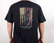 US Flag Guns Custom Grandkid Names Papa Shirt American Grandpa Shirt Patriotic Gift for Dad
