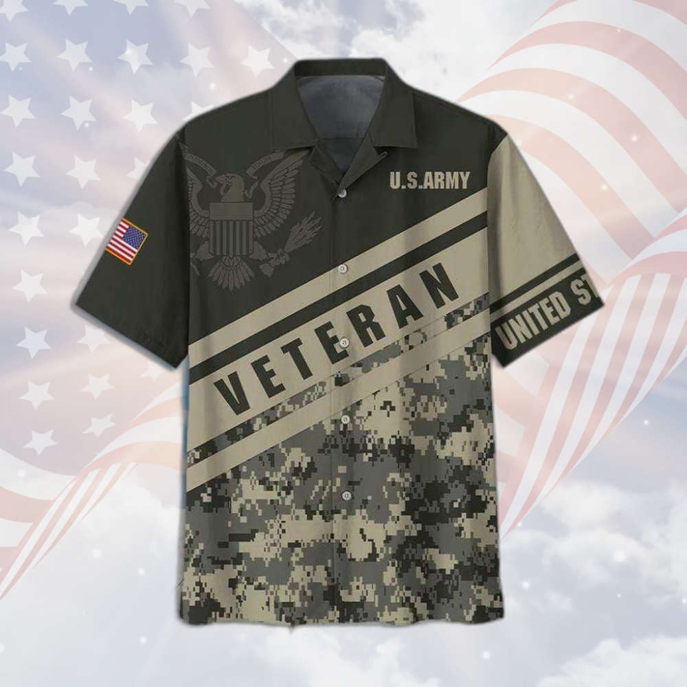 Camo Hawaiian Shirt, Us Army Veteran Green Camo Hawaiian Shirt For Men Women