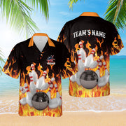 Personalized Bowling Hawaiian Shirt Pins On Fire Flame Custom Bowling Shirt Gift For Bowler Player