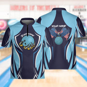 Personalized Bowling Jersey Quick Zip American Eagle Ball Custom Bowling Shirt, Gift For Bowler Player