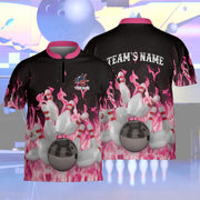 Personalized Bowling Jersey Quick Zip Flaming Fire Custom Bowling Shirt, Gift For Bowler Player