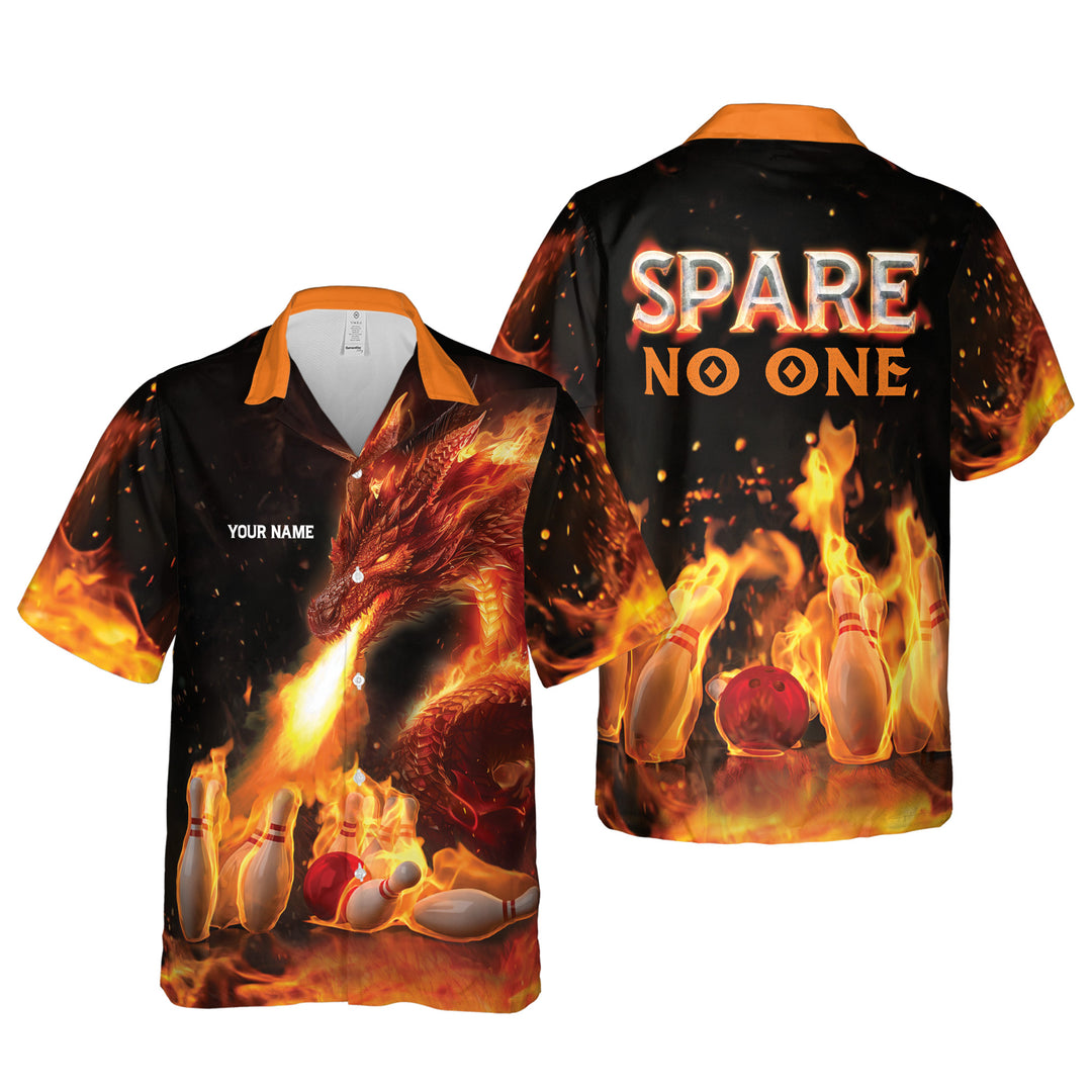 Personalized Spare No One Dragon Fire Bowling Hawaiian Shirt Custom Bowling Shirt 3D Gift For Bowler Player
